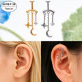Titanium Chain Flat Back Labret | Star Moon Dangle Piercing | Lip or Flat Ear Jewelry 16G