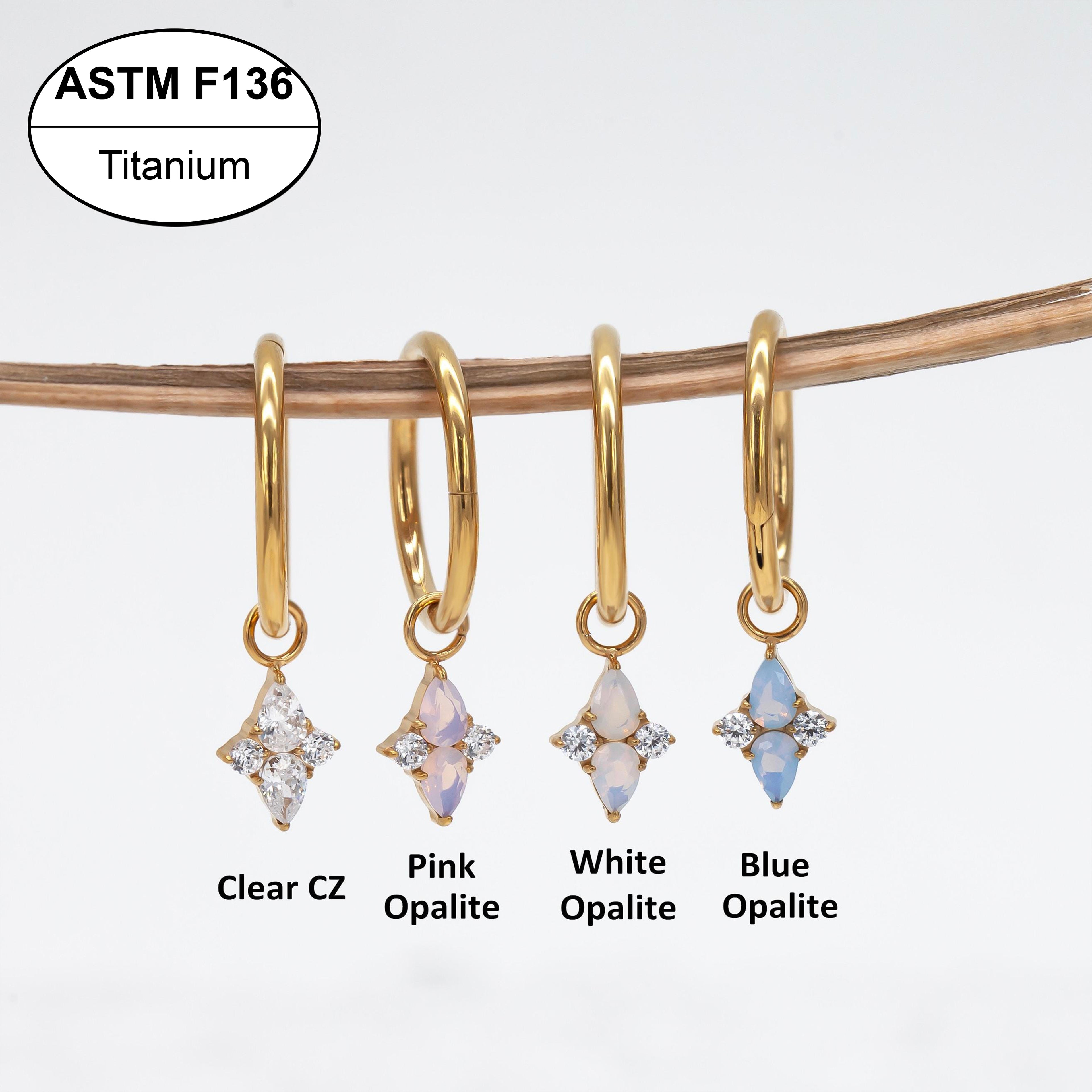 ASTM F136 Titanium Opalite Teardrop Dangle Clicker Hoop