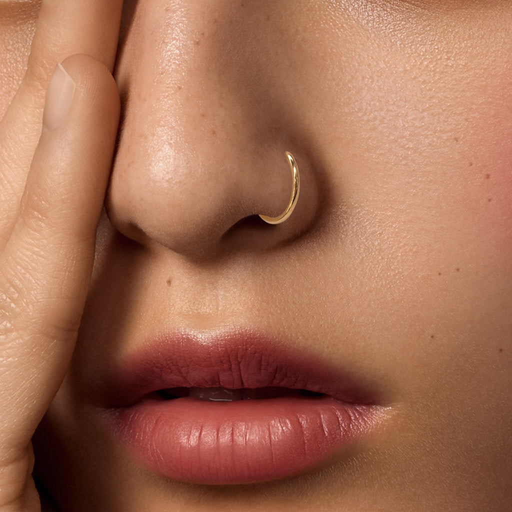 20ga, 18ga G23 Implant Grade Titanium Open D Shape Nose Ring, Flat End Round Nostril Hoop, gold, silver, rose gold, black