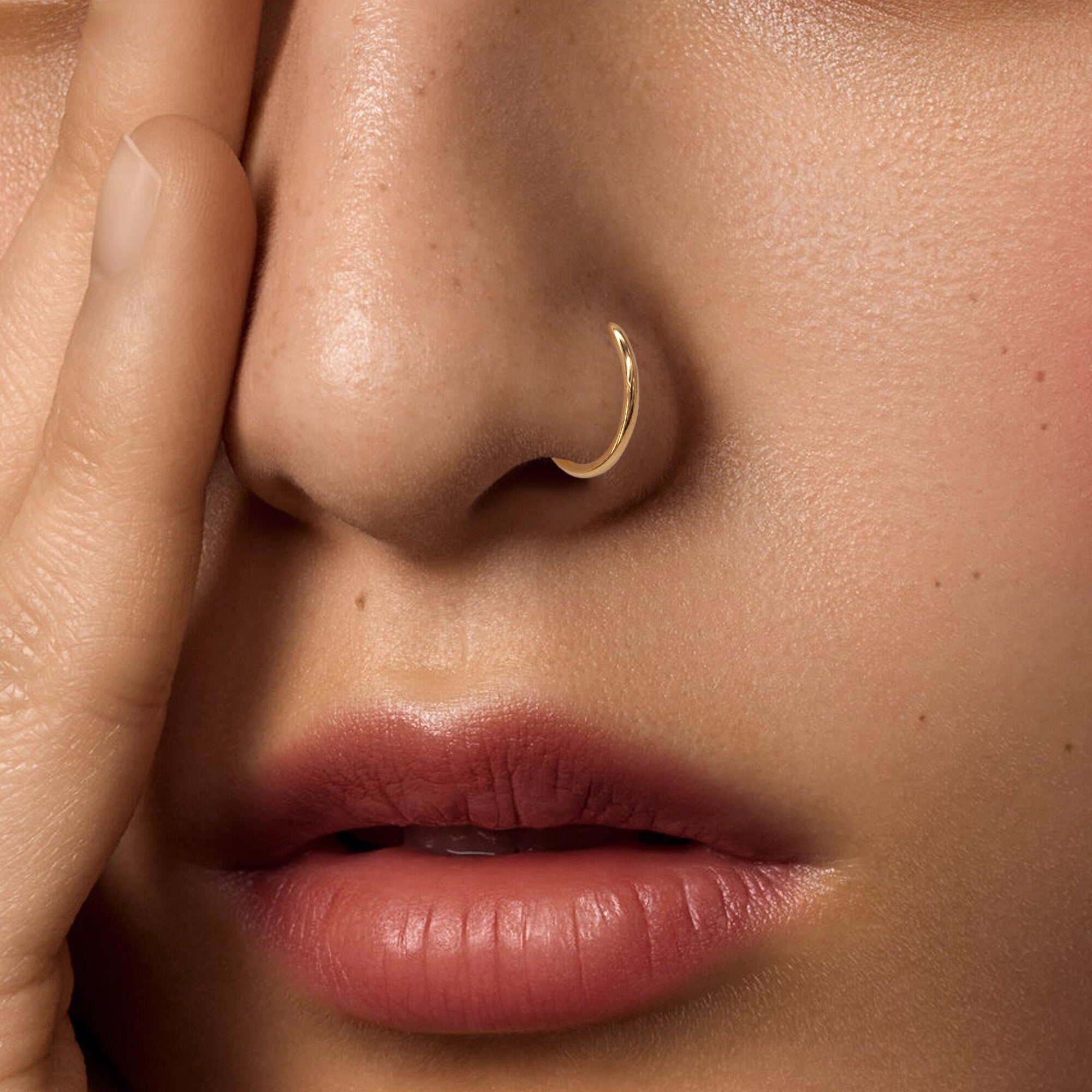 20ga, 18ga G23 Implant Grade Titanium Open D Shape Nose Ring, Flat End Round Nostril Hoop, gold, silver, rose gold, black