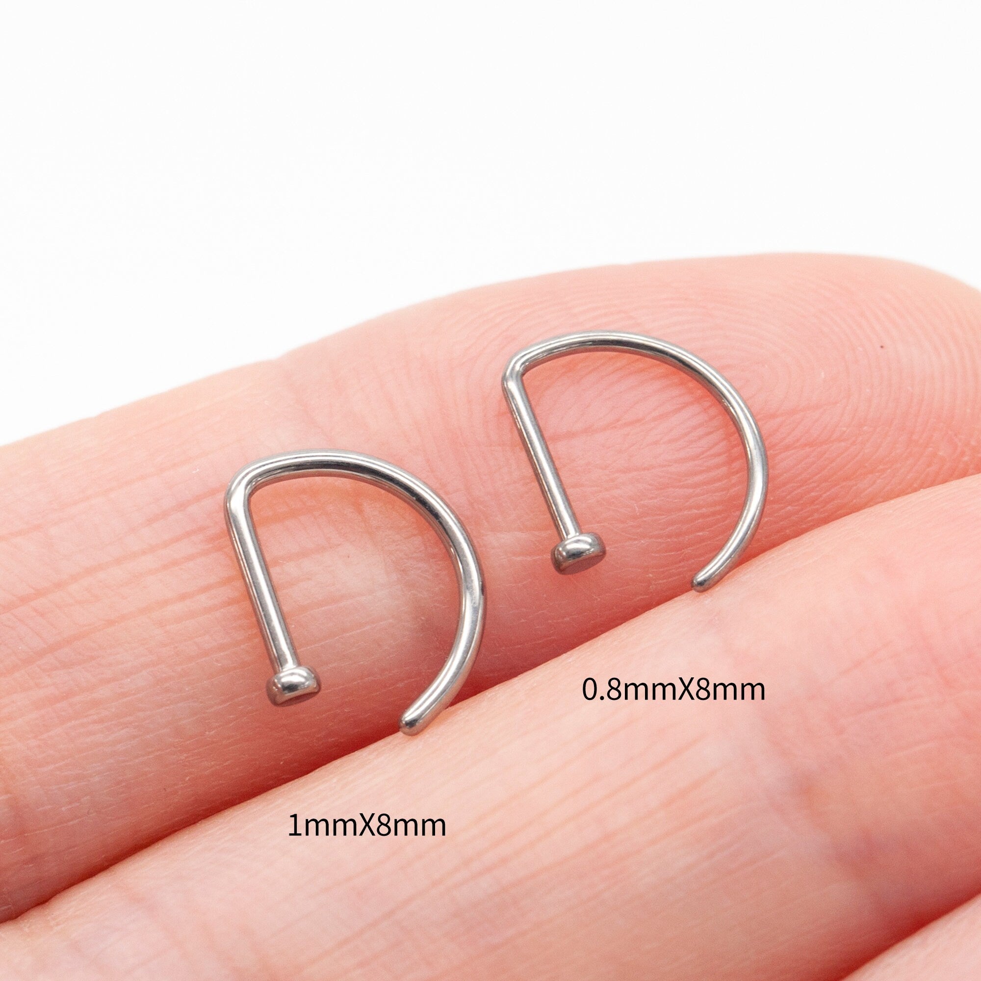 20ga, 18ga G23 Implant Grade Titanium Open D Shape Nose Ring, Flat End Round Nostril Hoop, gold, silver, rose gold, black