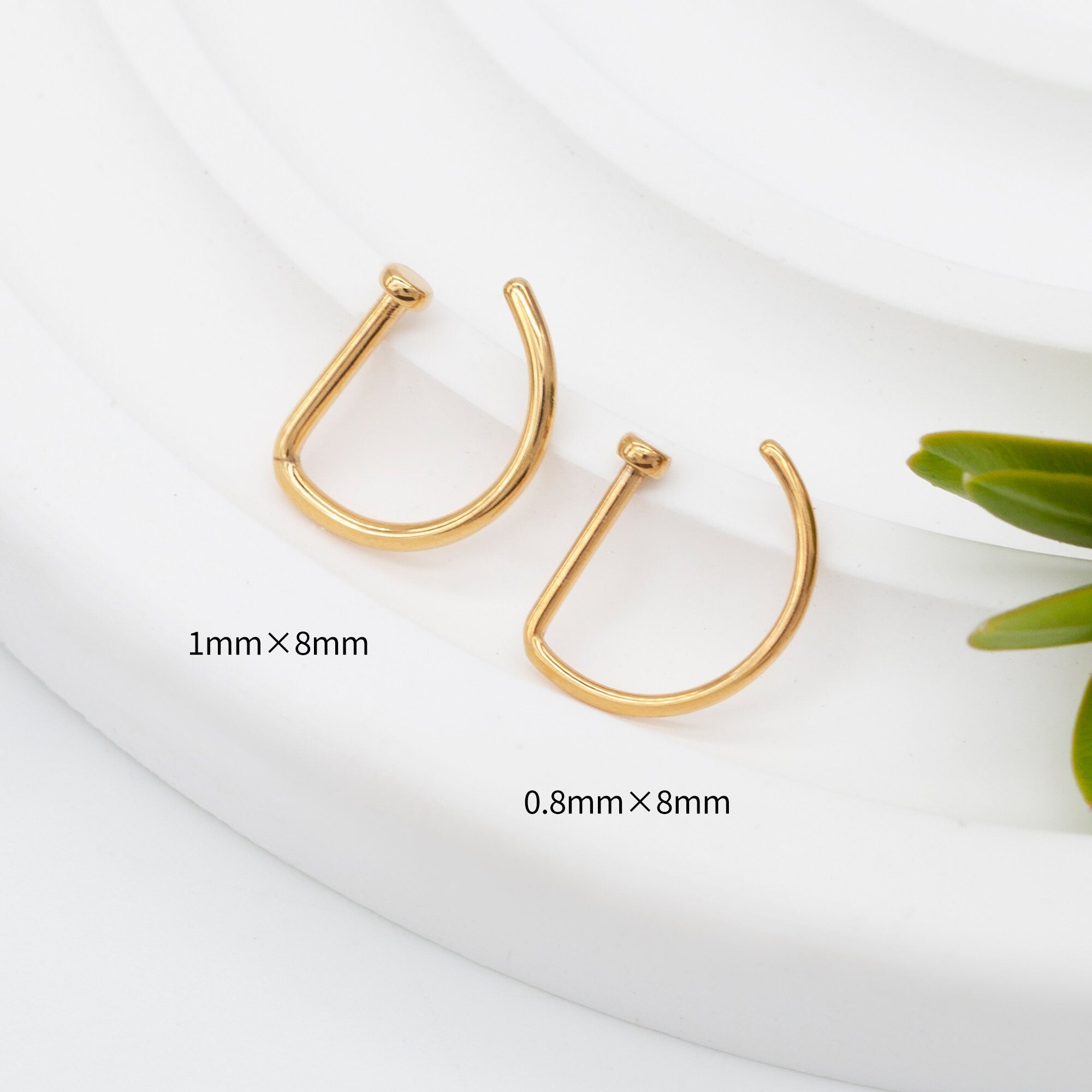 20ga, 18ga G23 Implant Grade Titanium Open D Shape Nose Ring, Flat End Round Nostril Hoop, gold, silver, rose gold, black