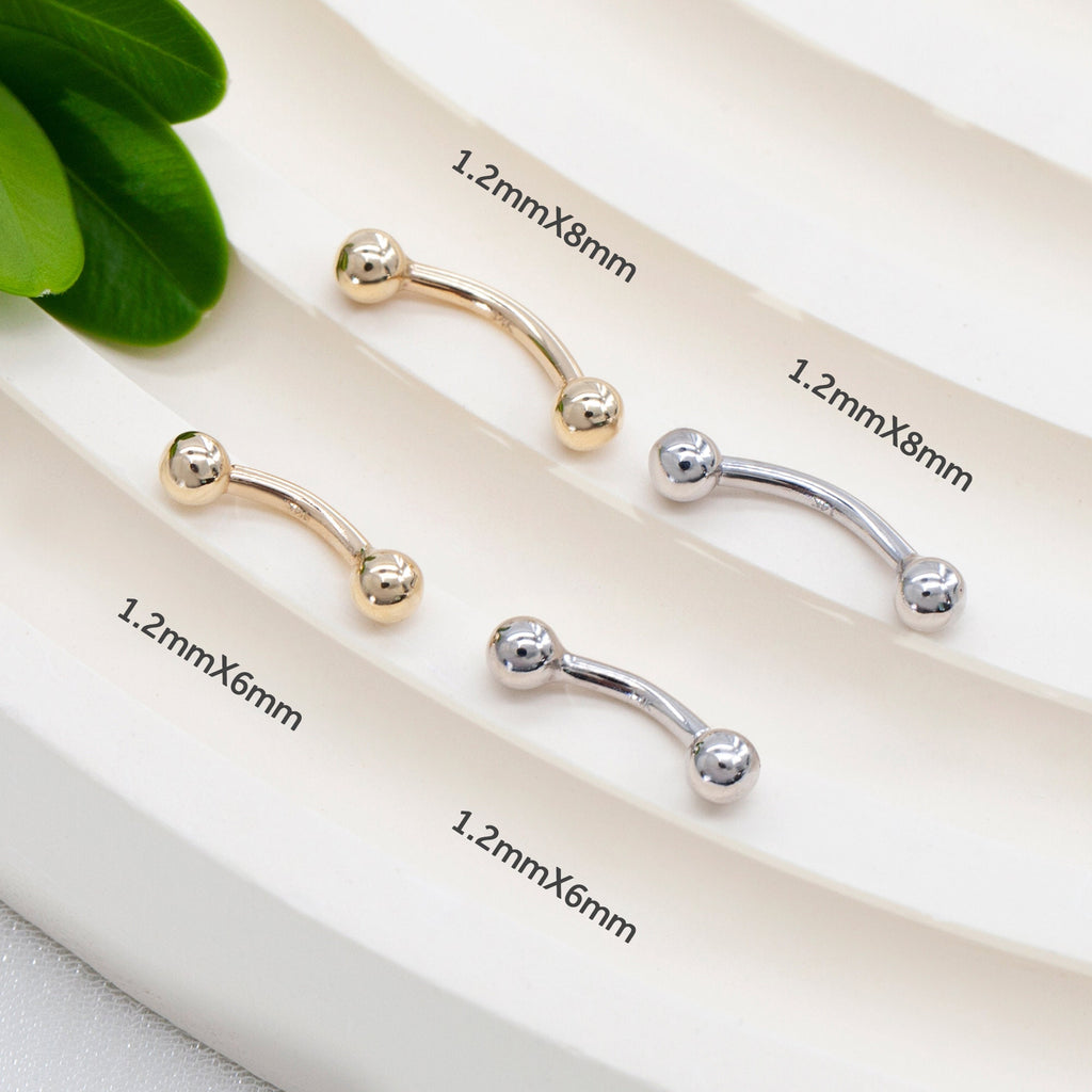 14K REAL Solid Gold Curved Barbell Earring Eyebrow Daith Helix Tragus Cartilage Conch Rook Vertical Lip Body Piercing Jewelry 16G(1.2mm)