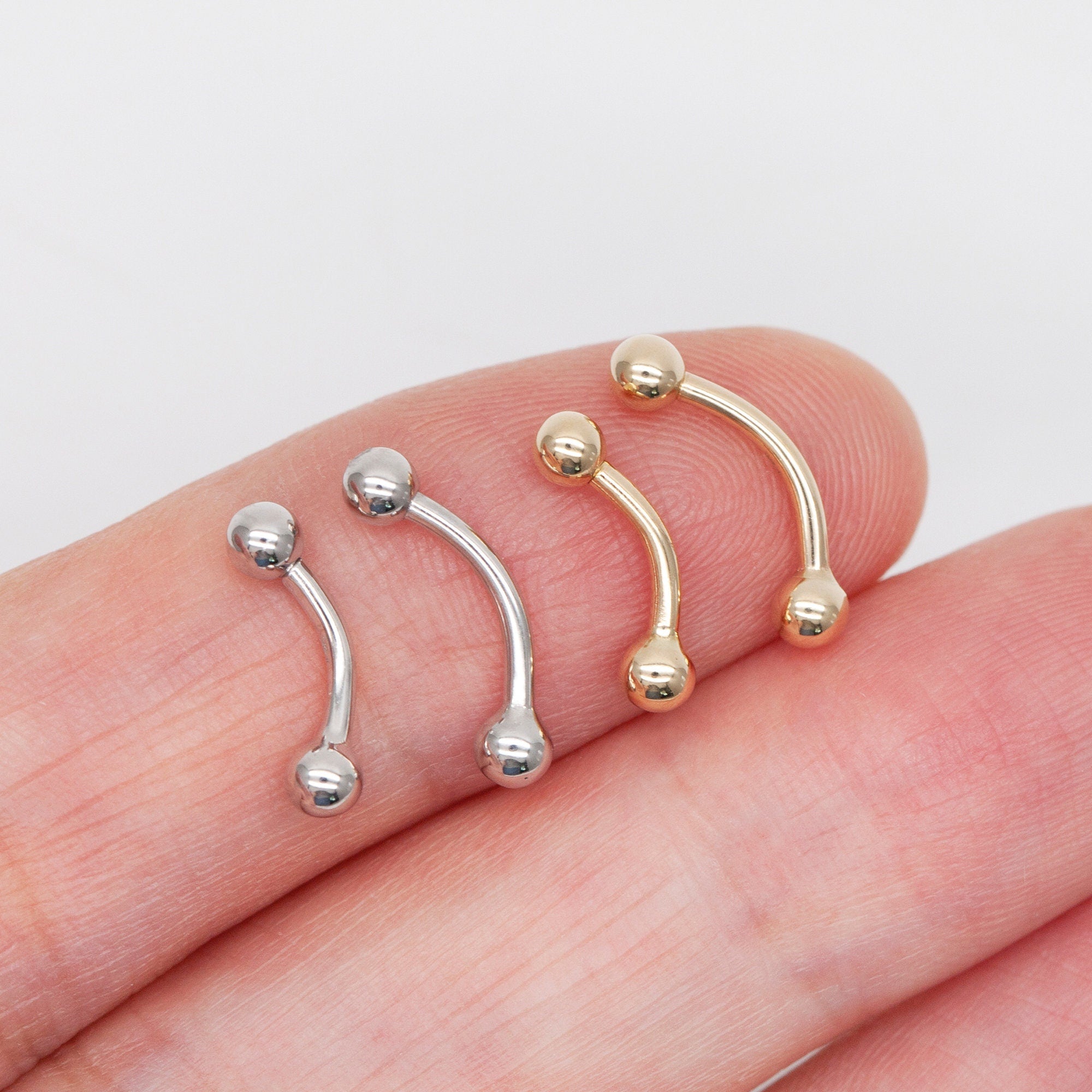 14K REAL Solid Gold Curved Barbell Earring Eyebrow Daith Helix Tragus Cartilage Conch Rook Vertical Lip Body Piercing Jewelry 16G(1.2mm)