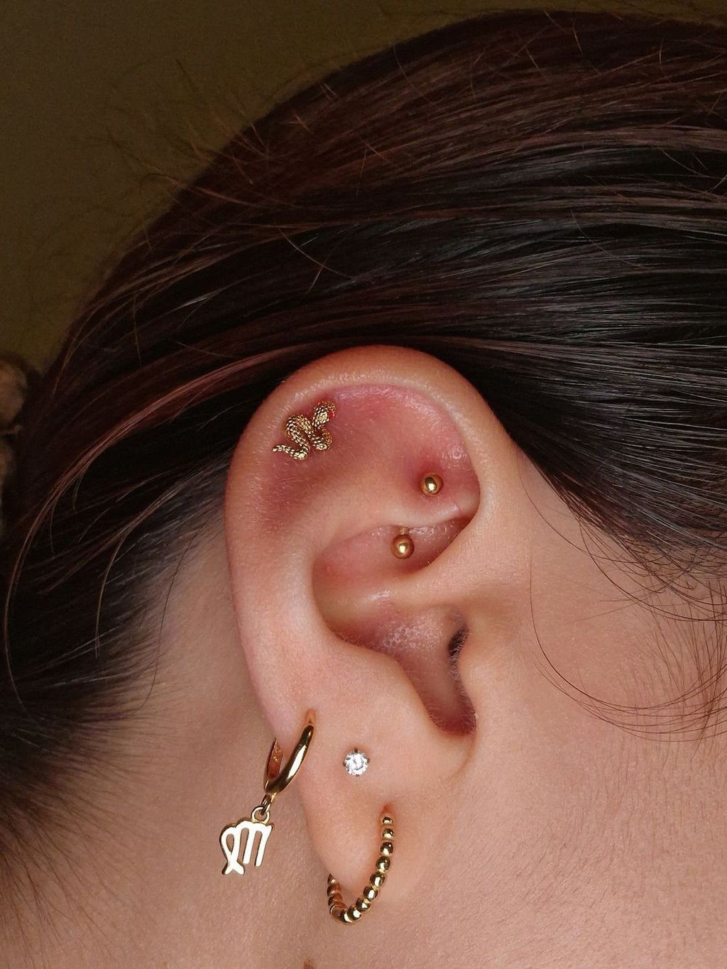 14K REAL Solid Gold Curved Barbell Earring Eyebrow Daith Helix Tragus Cartilage Conch Rook Vertical Lip Body Piercing Jewelry 16G(1.2mm)