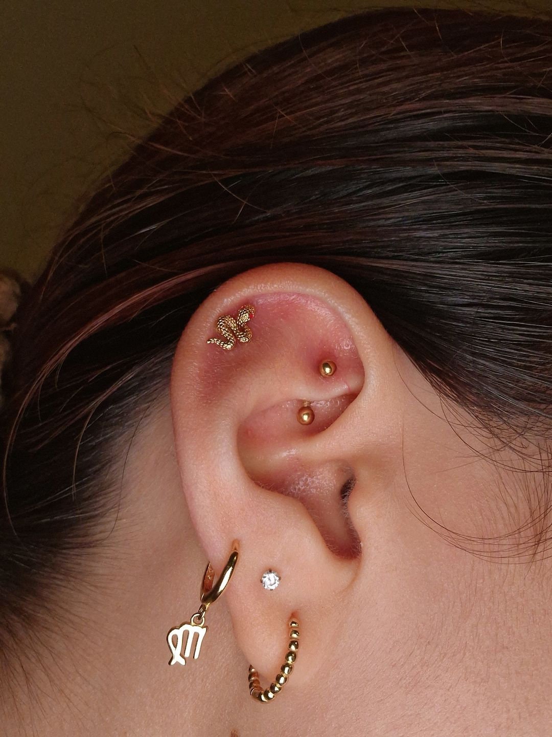 14K REAL Solid Gold Curved Barbell Earring Eyebrow Daith Helix Tragus Cartilage Conch Rook Vertical Lip Body Piercing Jewelry 16G(1.2mm)