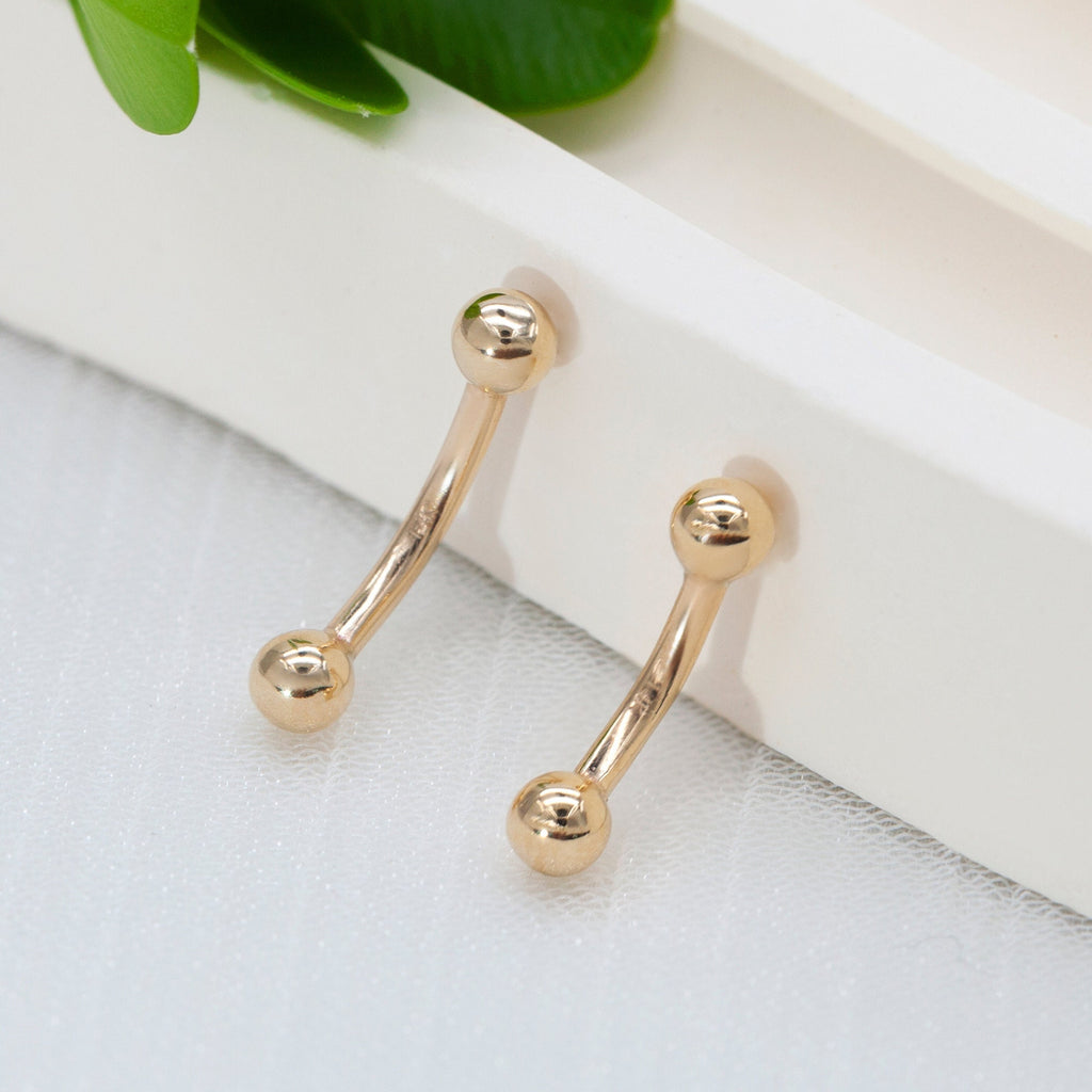 14K REAL Solid Gold Curved Barbell Earring Eyebrow Daith Helix Tragus Cartilage Conch Rook Vertical Lip Body Piercing Jewelry 16G(1.2mm)