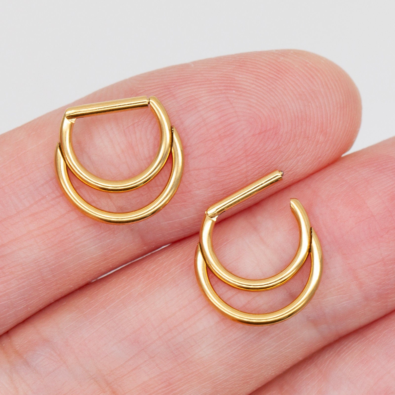 16G Implanted F136 Titanium Double Hoop Septum Ring/ Layered Septum Clicker/ Stacked Daith Earring/ Septum Hoop Silver Gold/Cartilage hoops