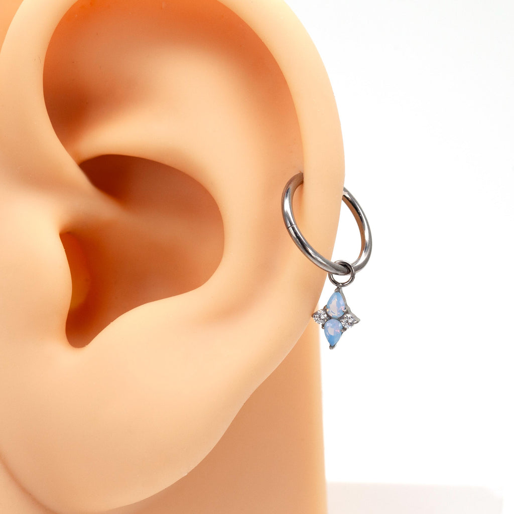 Implant Titanium Claw Setting Teardrop Opalite Dangle Hoop Earrings •Tiny Clicker helix hoop • Dainty Drop Daith Piercing •Rook Earring