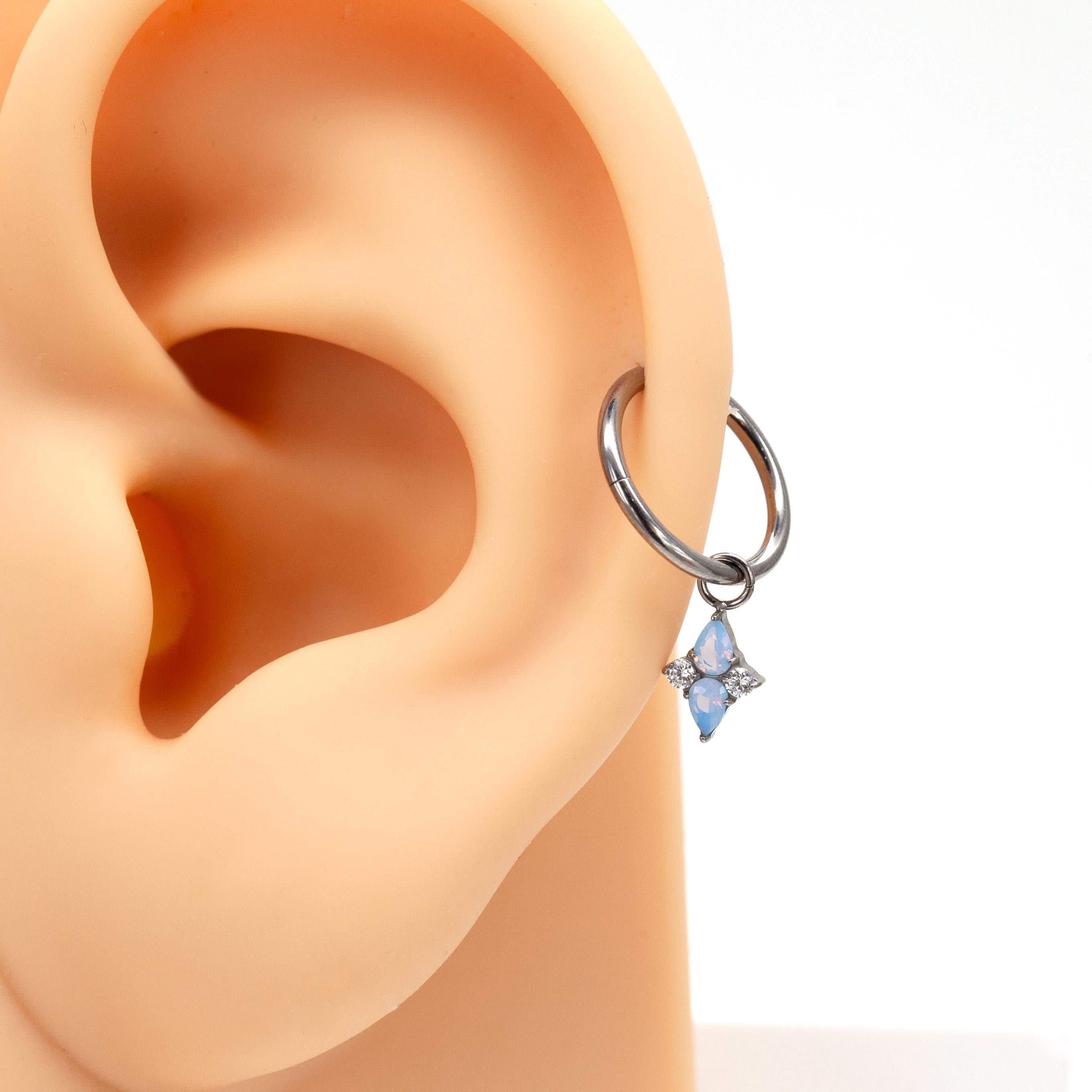 Implant Titanium Claw Setting Teardrop Opalite Dangle Hoop Earrings •Tiny Clicker helix hoop • Dainty Drop Daith Piercing •Rook Earring