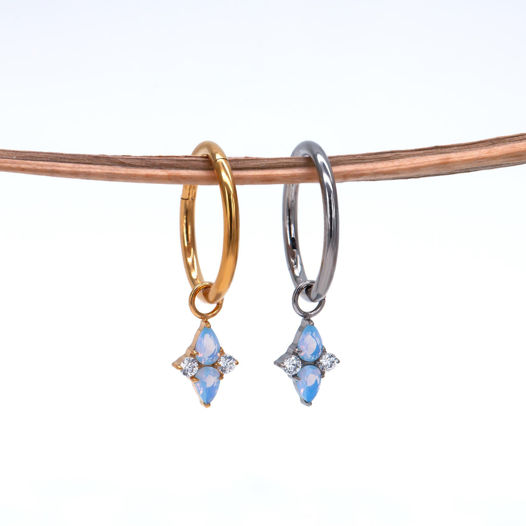 Implant Titanium Claw Setting Teardrop Opalite Dangle Hoop Earrings •Tiny Clicker helix hoop • Dainty Drop Daith Piercing •Rook Earring