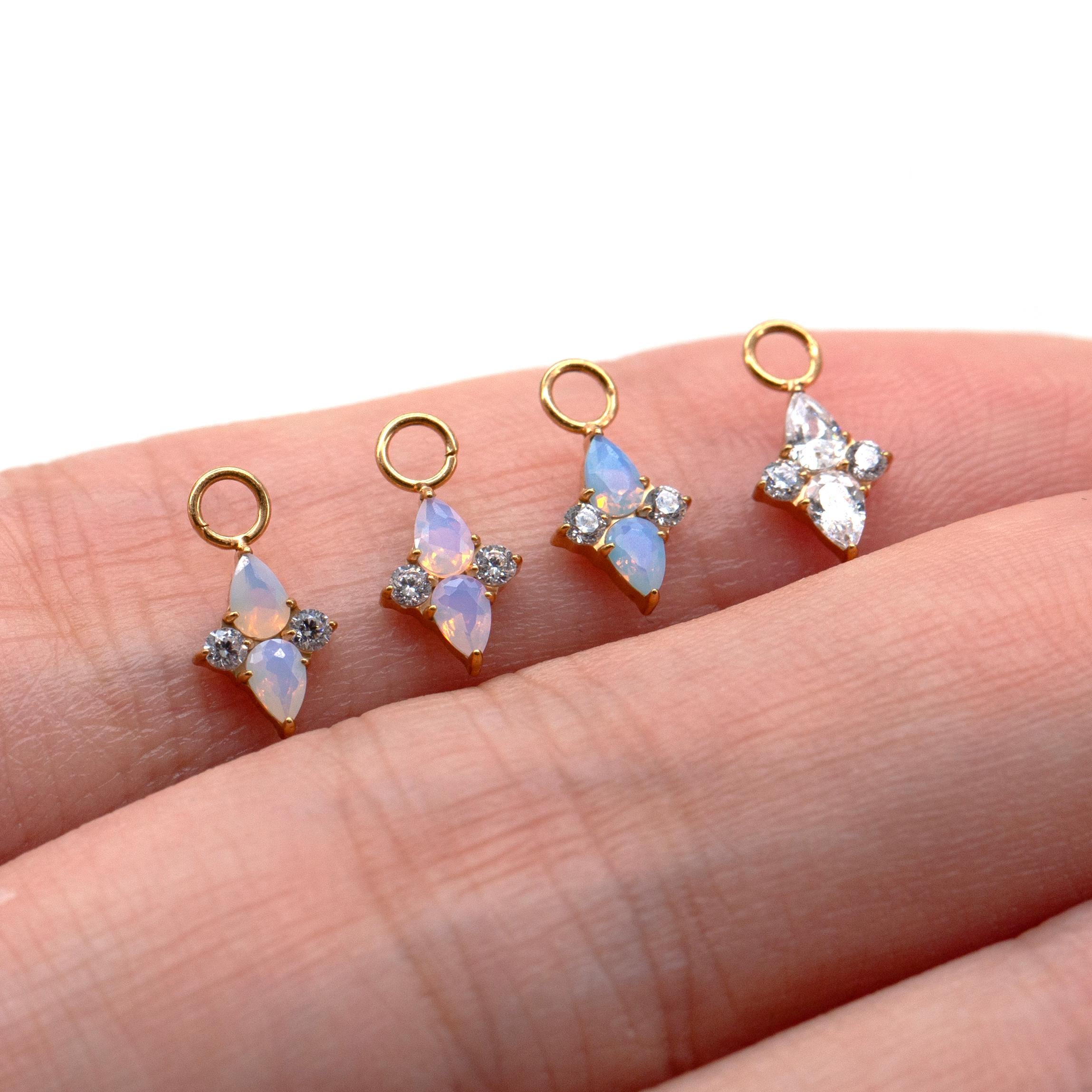Implant Titanium Claw Setting Teardrop Opalite Dangle Hoop Earrings •Tiny Clicker helix hoop • Dainty Drop Daith Piercing •Rook Earring