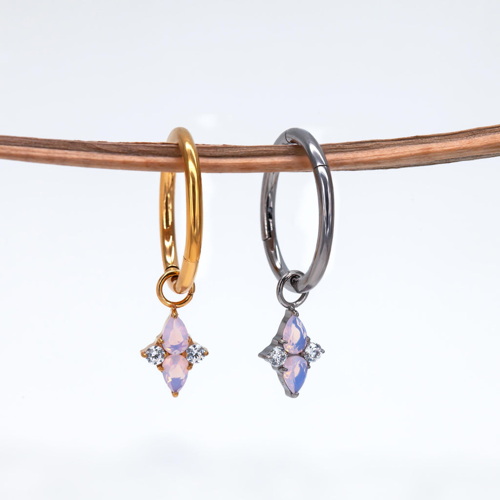 Implant Titanium Claw Setting Teardrop Opalite Dangle Hoop Earrings •Tiny Clicker helix hoop • Dainty Drop Daith Piercing •Rook Earring