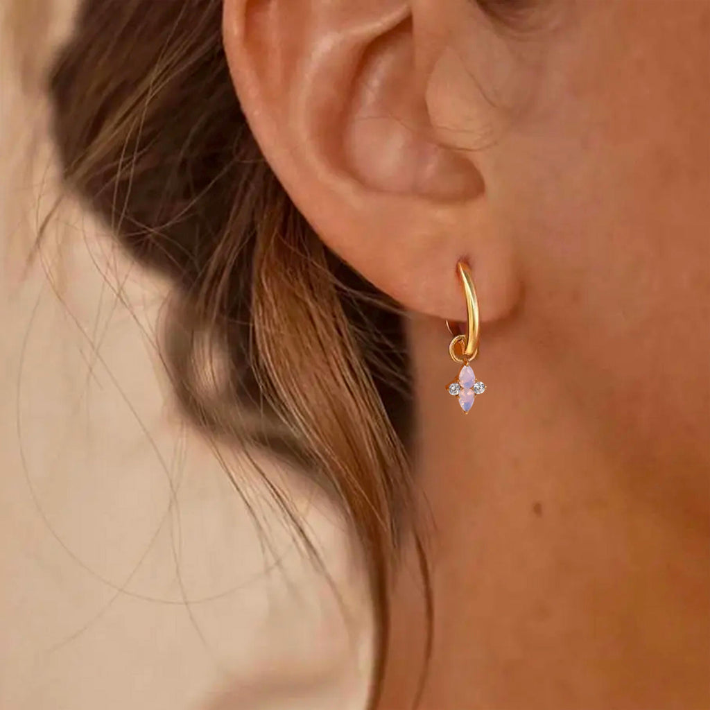 Implant Titanium Claw Setting Teardrop Opalite Dangle Hoop Earrings •Tiny Clicker helix hoop • Dainty Drop Daith Piercing •Rook Earring