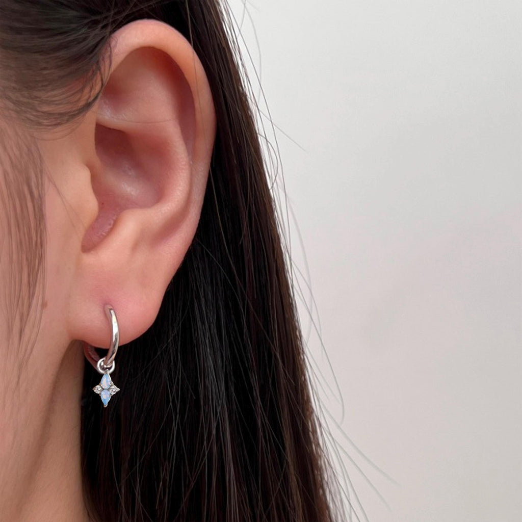 Implant Titanium Claw Setting Teardrop Opalite Dangle Hoop Earrings •Tiny Clicker helix hoop • Dainty Drop Daith Piercing •Rook Earring