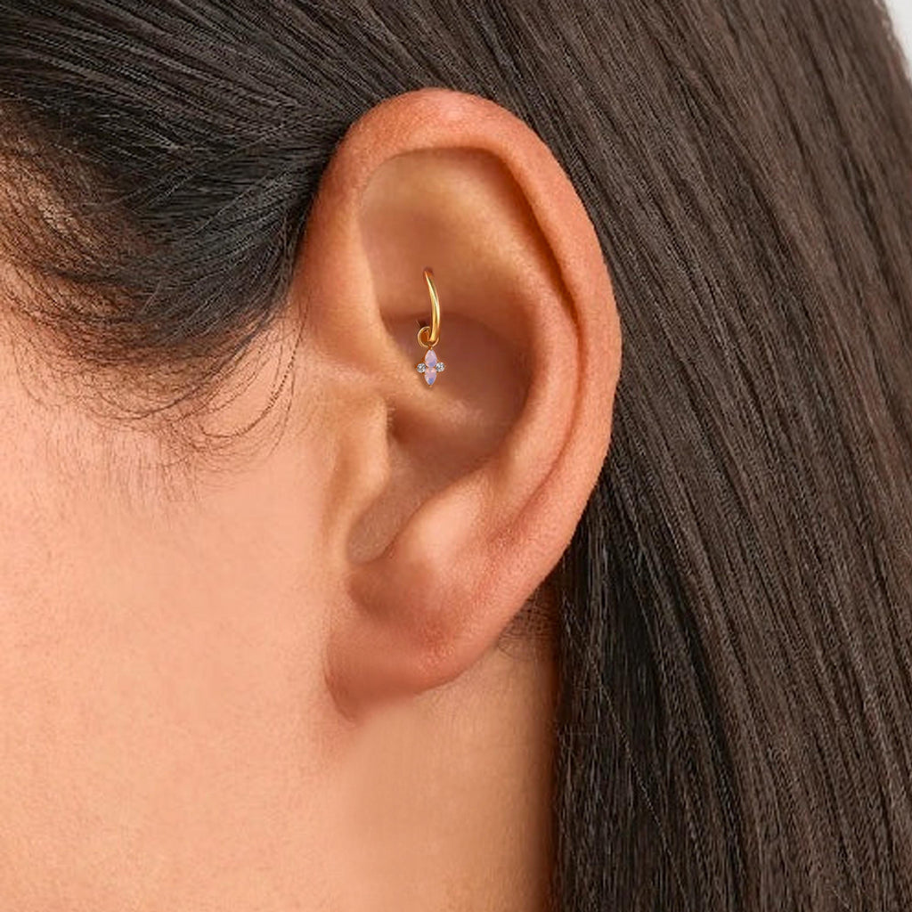 Implant Titanium Claw Setting Teardrop Opalite Dangle Hoop Earrings •Tiny Clicker helix hoop • Dainty Drop Daith Piercing •Rook Earring