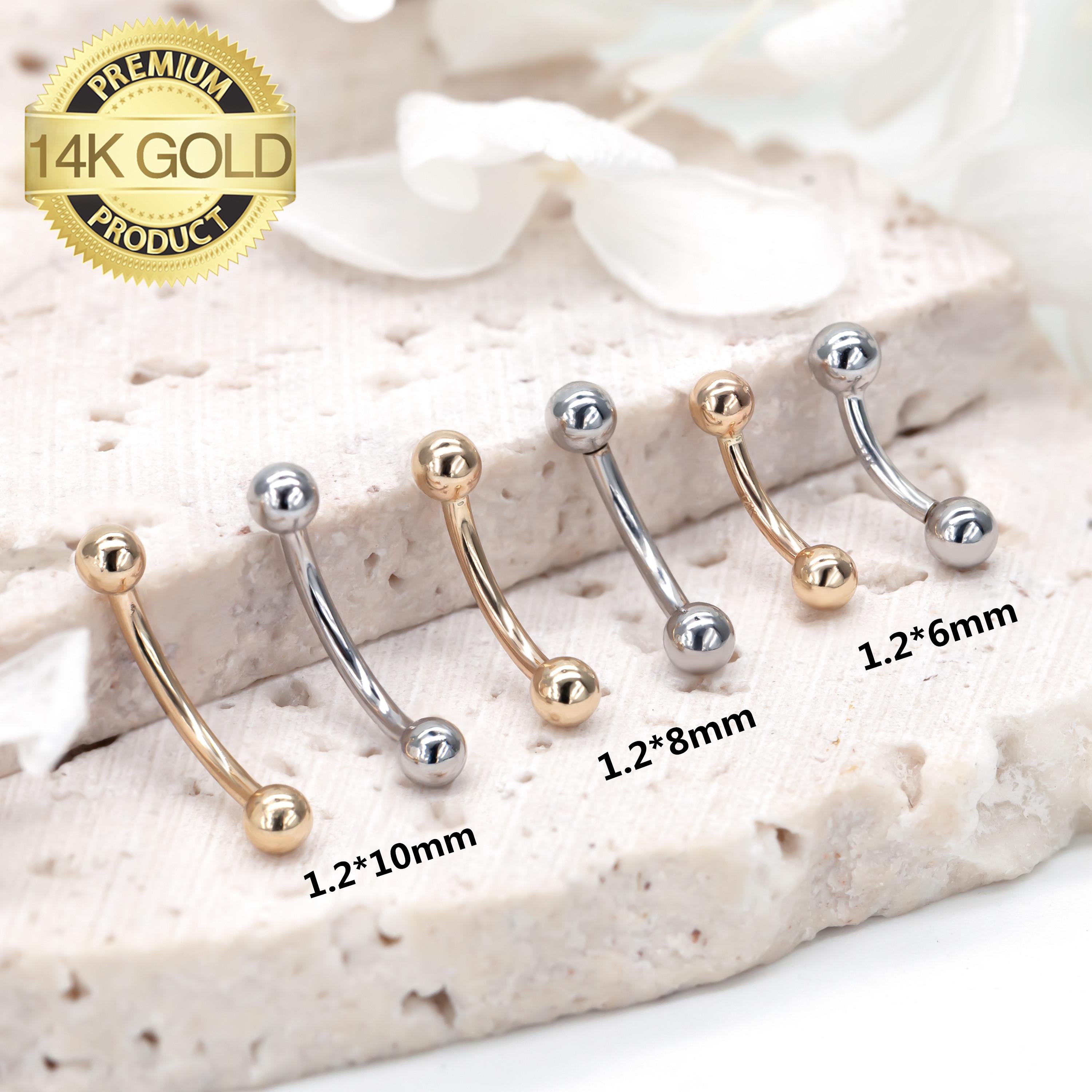 14K REAL Solid Gold Curved Barbell Earring Eyebrow Daith Helix Tragus Cartilage Conch Rook Vertical Lip Body Piercing Jewelry 16G(1.2mm)