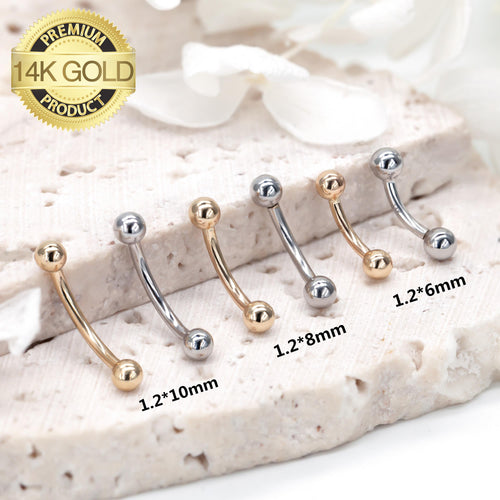 14K REAL Solid Gold Curved Barbell Earring Eyebrow Daith Helix Tragus Cartilage Conch Rook Vertical Lip Body Piercing Jewelry 16G(1.2mm)