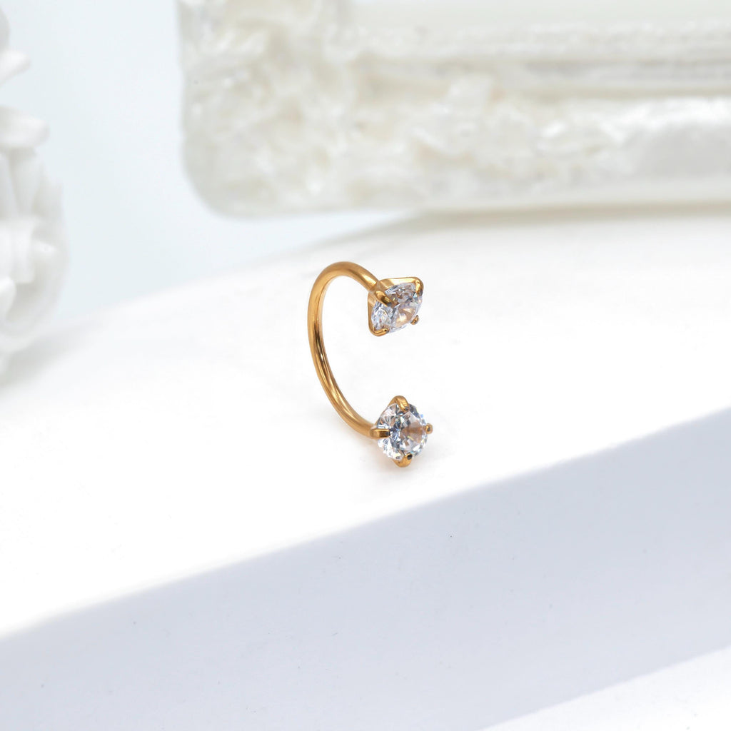 20G 18G 16G Stainless Steel Internal Threaded Double Gem Horseshoe Nose Ring/Nostril Hoop/Helix/Daith/Conch Earring/Tragus/Septum Ring