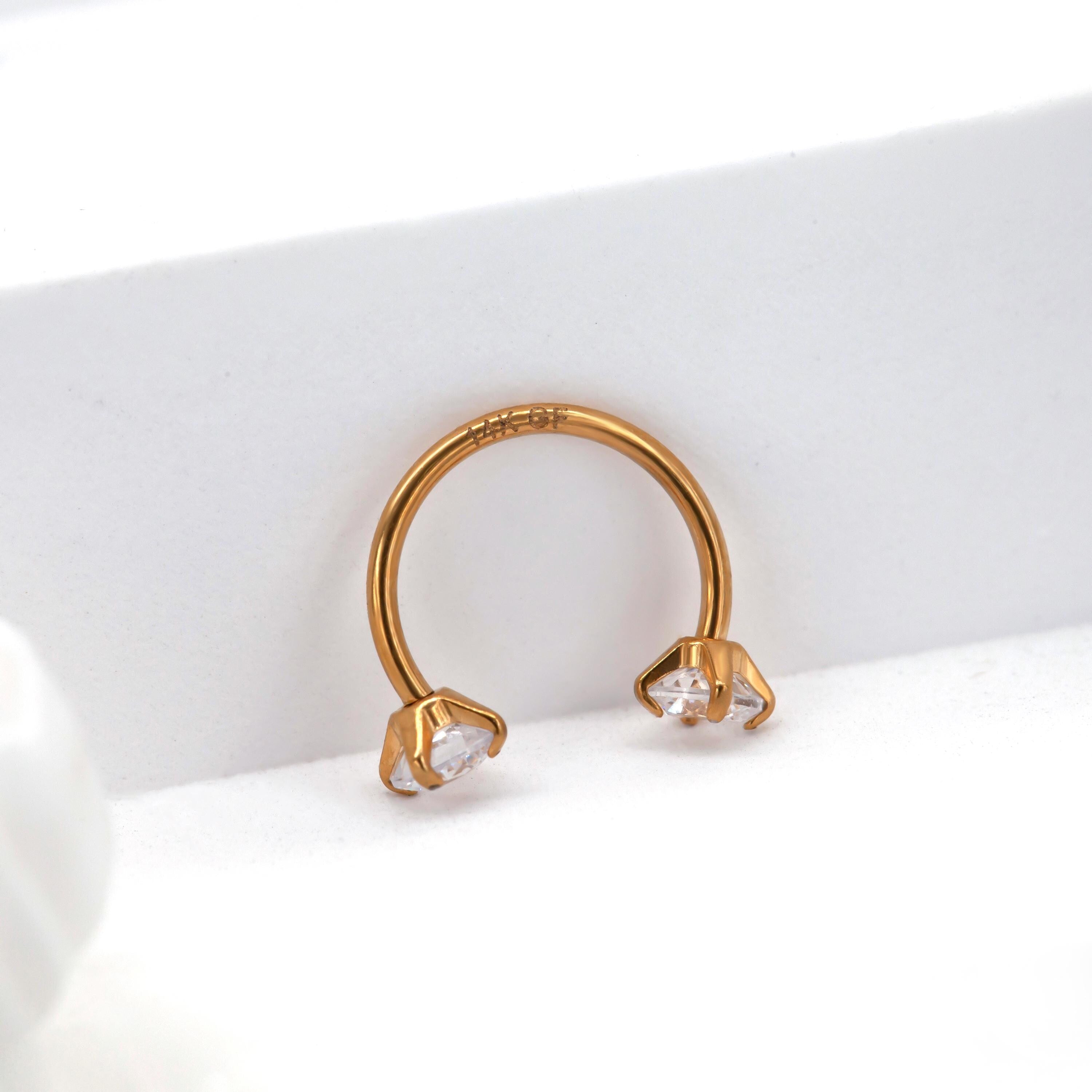 20G 18G 16G Stainless Steel Internal Threaded Double Gem Horseshoe Nose Ring/Nostril Hoop/Helix/Daith/Conch Earring/Tragus/Septum Ring