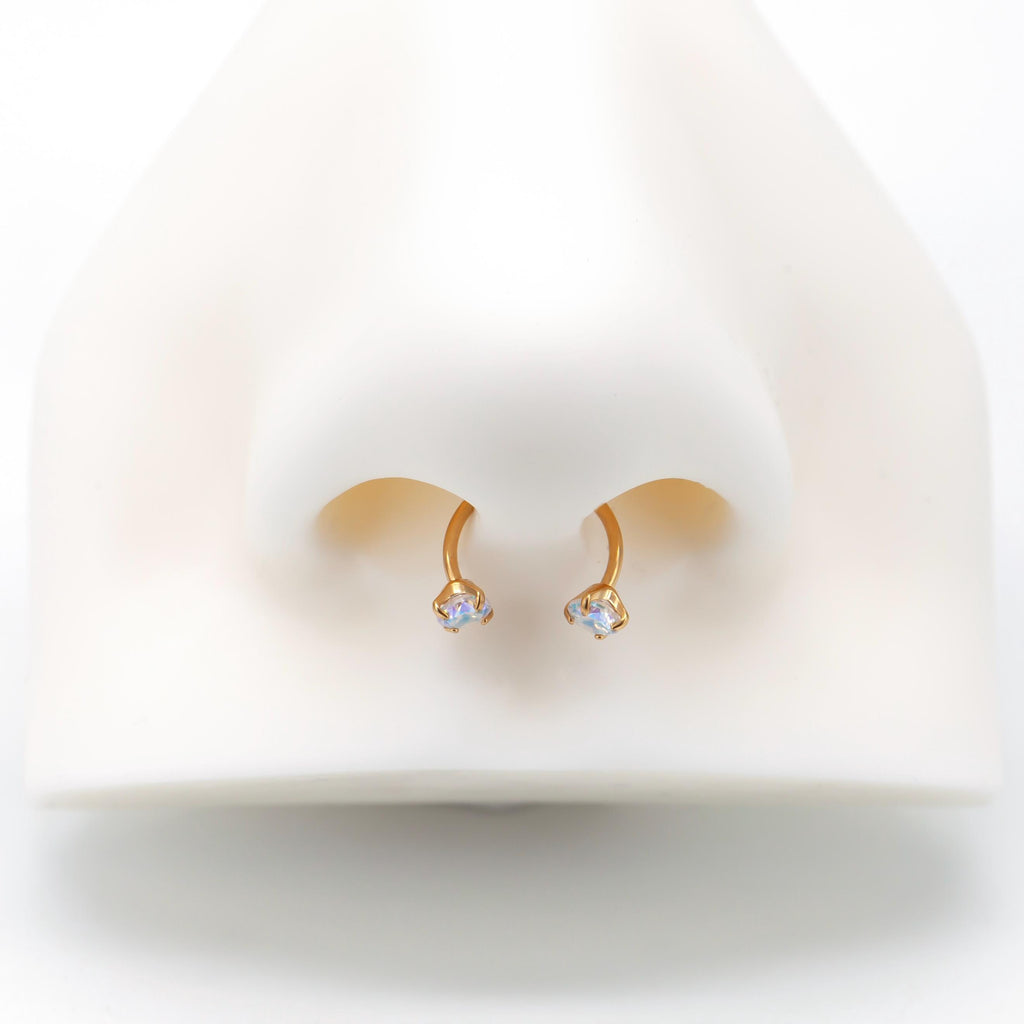 20G 18G 16G Stainless Steel Internal Threaded Double Gem Horseshoe Nose Ring/Nostril Hoop/Helix/Daith/Conch Earring/Tragus/Septum Ring