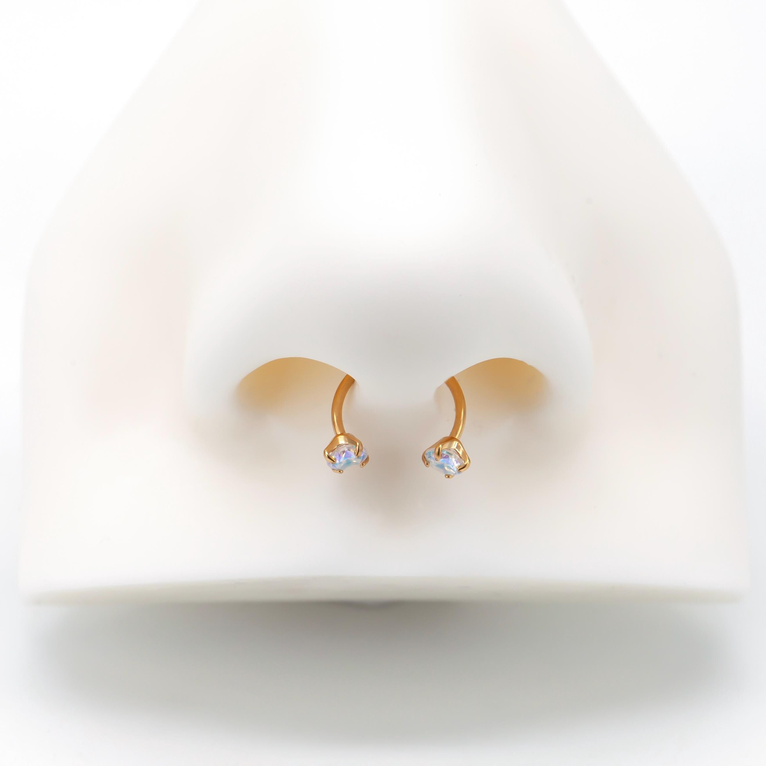 20G 18G 16G Stainless Steel Internal Threaded Double Gem Horseshoe Nose Ring/Nostril Hoop/Helix/Daith/Conch Earring/Tragus/Septum Ring