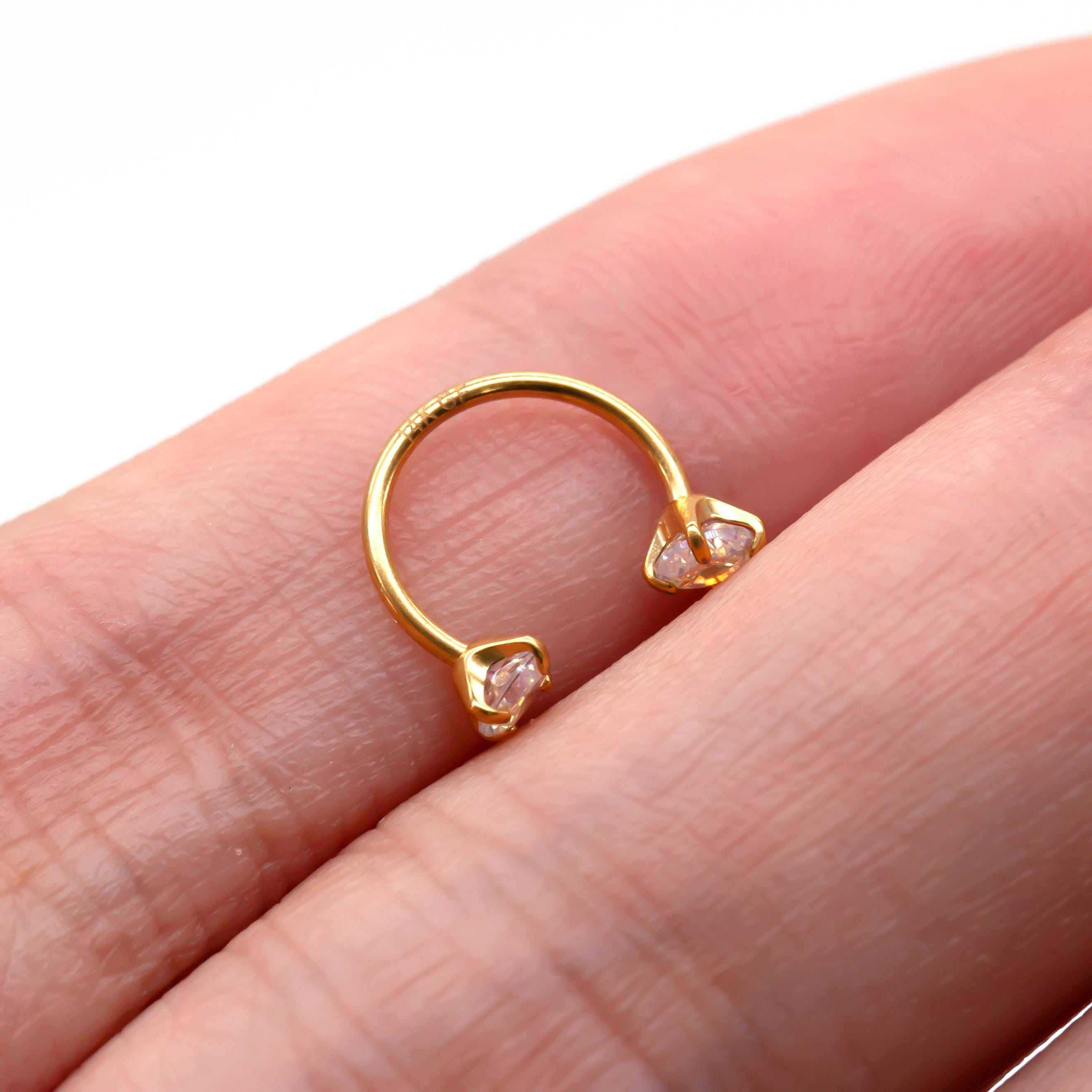 20G 18G 16G Stainless Steel Internal Threaded Double Gem Horseshoe Nose Ring/Nostril Hoop/Helix/Daith/Conch Earring/Tragus/Septum Ring