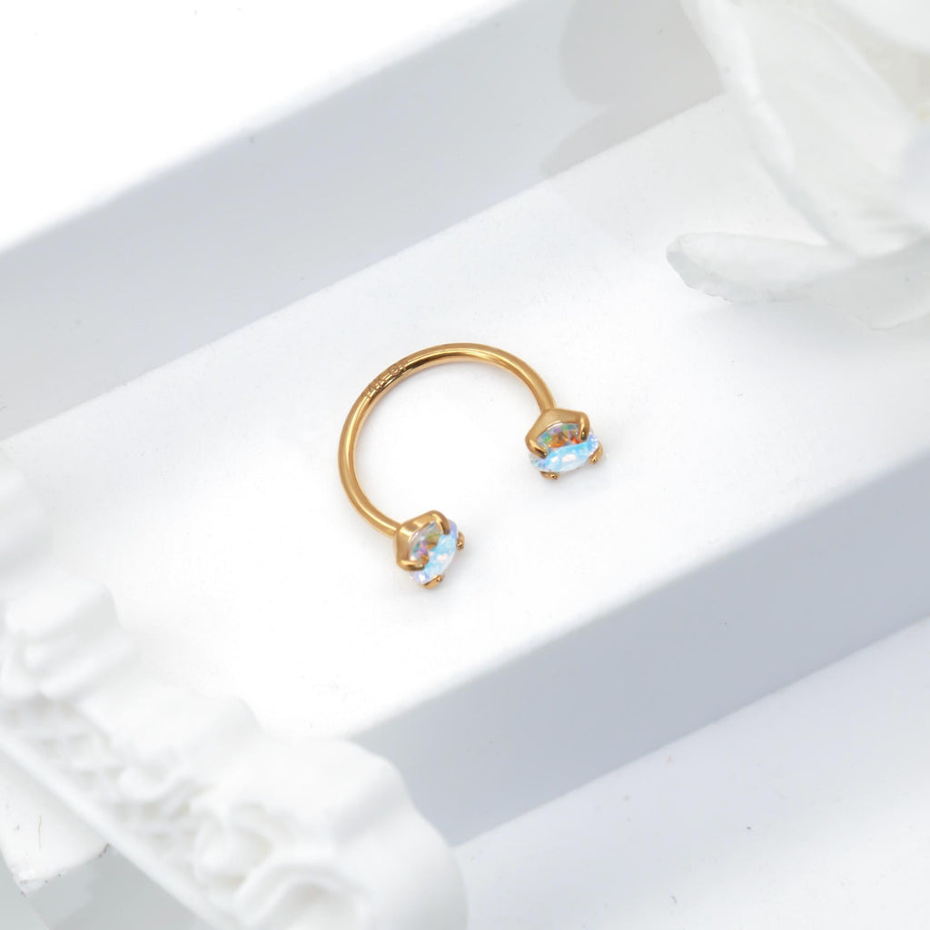 20G 18G 16G Stainless Steel Internal Threaded Double Gem Horseshoe Nose Ring/Nostril Hoop/Helix/Daith/Conch Earring/Tragus/Septum Ring