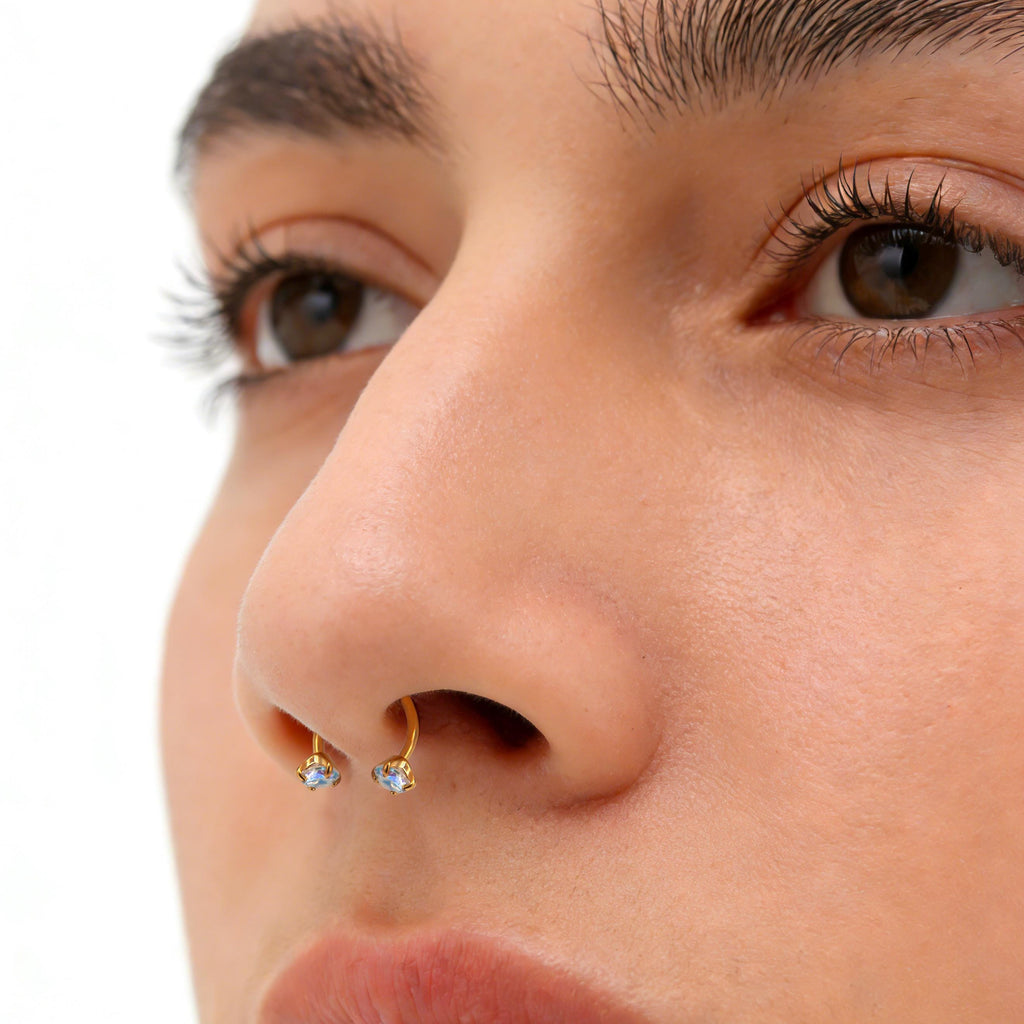 20G 18G 16G Stainless Steel Internal Threaded Double Gem Horseshoe Nose Ring/Nostril Hoop/Helix/Daith/Conch Earring/Tragus/Septum Ring