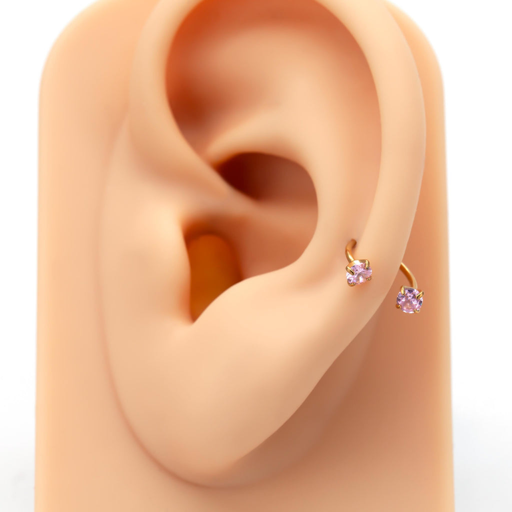 20G 18G 16G Stainless Steel Internal Threaded Double Gem Horseshoe Nose Ring/Nostril Hoop/Helix/Daith/Conch Earring/Tragus/Septum Ring