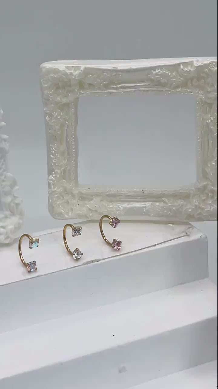 20G 18G 16G Stainless Steel Internal Threaded Double Gem Horseshoe Nose Ring/Nostril Hoop/Helix/Daith/Conch Earring/Tragus/Septum Ring